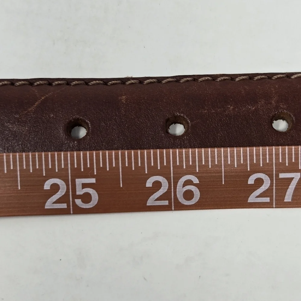 VINTAGE OLD NAVY BROWN ITALIAN LEATHER BELT SILVER BUCKLE END CAP UNISEX MEN 28